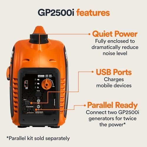 Generac 8251 GP2500i 2,500-Watt Gas Powered Portable Inverter Generator – Compact and Lightweight Design – Produces Clean, Stable Power – COsense Technology – CARB Compliant – Orange/Black - Image 5