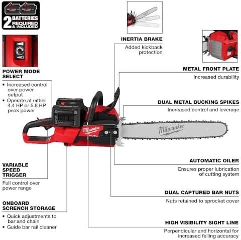 Chainsaws For Milwaukee 2827-22 M18 FUEL 18V 20″ Dual Battery Chainsaw Kit,Tool and Equipment,with toolbox - Image 9