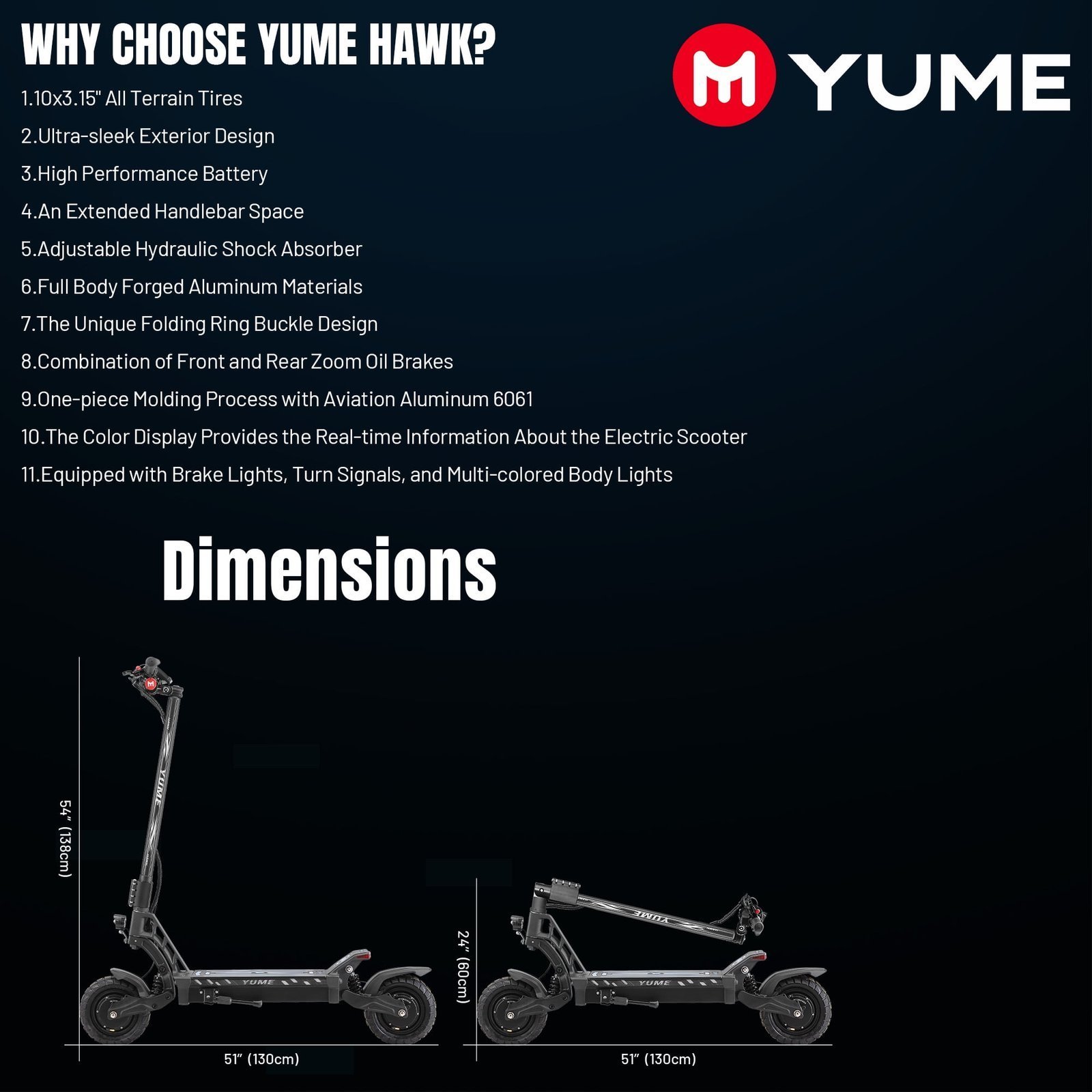 M YUME SCOOTER Hawk Dual Motor Electric Scooters for Adults 2400W 43MPH 43Miles Long Rang E-Scooter - Image 8
