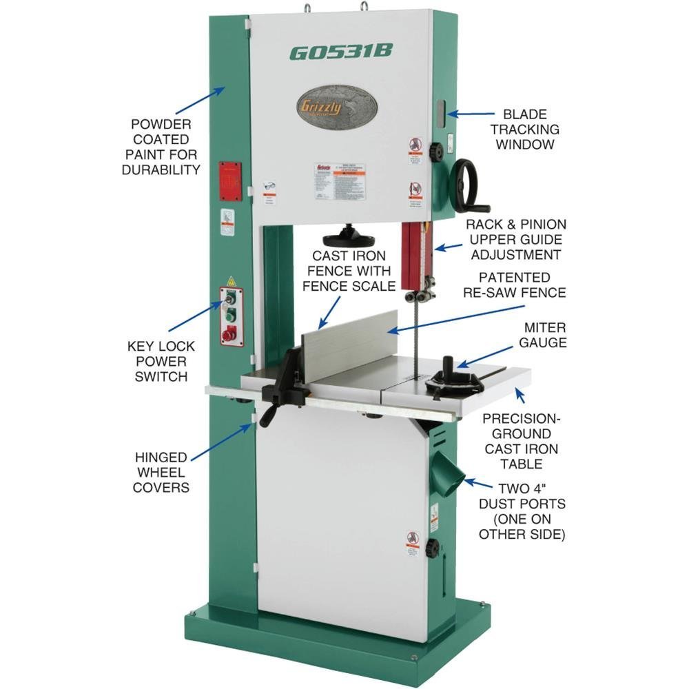 Grizzly G0531B – 21″ 5 HP Industrial Bandsaw w/ Brake - Image 6