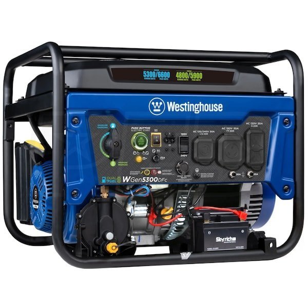 Westinghouse WGen5300DFc – 5300 Watt Electric Start Dual-Fuel Portable Generator w/ Wireless Remote Start, RV Outlet & CO Sensor (49-State)