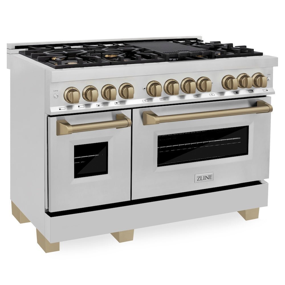 ZLINE Autograph Edition 48″ 6.0 cu. ft. Dual Fuel Range with Gas Stove and Electric Oven Stainless Steel Accents