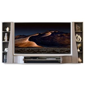 Modern Handcrafted Curved Floating TV Stand Wall Mount Entertainment Center - Mojave - Gray