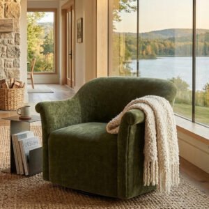 Moss Green Swivel Barrel Back Modern Upholstered Club Lounge Chair