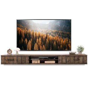 Rustic Wood 114" Floating TV Stand Wall Mount Entertainment Center - Farmhouse - Spice