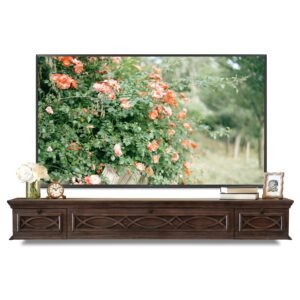 Traditional Handcrafted 72" Floating TV Stand Media Fireplace Mantel Console - Galilee - Espresso