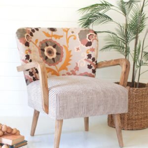 Upholstered Arm Chair with Embroidered Back