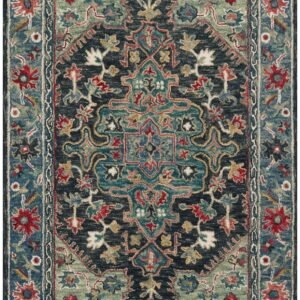 Wool Boho Bohemian Tassel Rug - Navy Blue Red