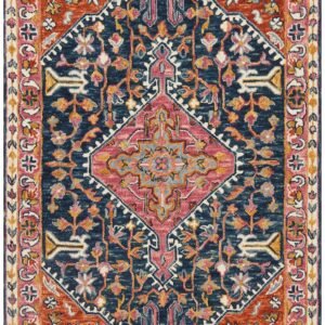 Wool Boho Bohemian Tassel Rug - Pink Orange Blue