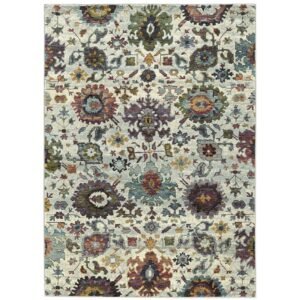 Stone Grey Purple Green Gold Teal Traditional Vintage Bohemian Area Rug