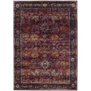 Red Purple Gold Grey Traditional Vintage Bohemian Area Rug