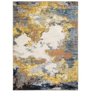 Yellow Gold Blue Grey Brown Beige Modern & Contemporary Industrial Area Rug