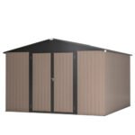 10' X 10' Metal Storage Shed For Ourdoor, Steel Yard Shed With Design Of Lockable Doors