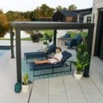 16x12 trenton modern steel pergola with sail shade soft canopy - Image 3