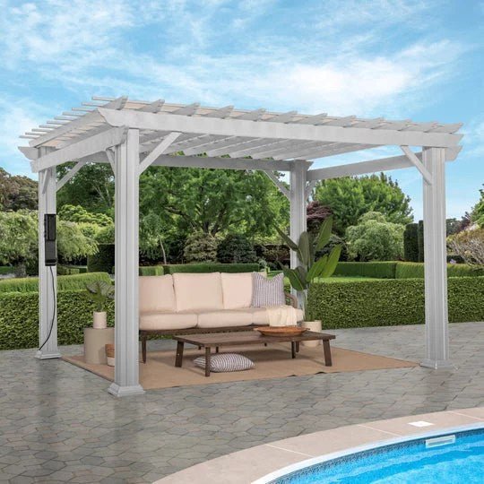 12x10SteelPergolaHeroWhite_540x_1a4d441f-6453-46b1-bafa-f5a61ce4c9ce-1 12x10 hawthorne traditional steel pergola with sail shade soft canopy - Image 1