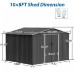 10X8 FT Outdoor Storage Shed, Metal Foundation & Lockable Doors, Tool Shed For Garden, Patio, Backyard, Lawn, Grey - Image 3