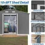 10X8 FT Outdoor Storage Shed, Metal Foundation & Lockable Doors, Tool Shed For Garden, Patio, Backyard, Lawn, Grey - Image 7