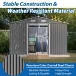 10X8 FT Outdoor Storage Shed, Metal Foundation & Lockable Doors, Tool Shed For Garden, Patio, Backyard, Lawn, Grey - Image 9