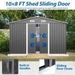 10X8 FT Outdoor Storage Shed, Metal Foundation & Lockable Doors, Tool Shed For Garden, Patio, Backyard, Lawn, Grey - Image 8