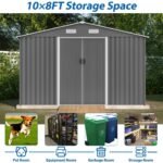 10X8 FT Outdoor Storage Shed, Metal Foundation & Lockable Doors, Tool Shed For Garden, Patio, Backyard, Lawn, Grey - Image 5