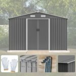 10X8 FT Outdoor Storage Shed, Metal Foundation & Lockable Doors, Tool Shed For Garden, Patio, Backyard, Lawn, Grey - Image 10