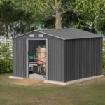 10X8 FT Outdoor Storage Shed, Metal Foundation & Lockable Doors, Tool Shed For Garden, Patio, Backyard, Lawn, Grey - Image 2