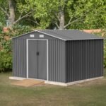 10X8 FT Outdoor Storage Shed, Metal Foundation & Lockable Doors, Tool Shed For Garden, Patio, Backyard, Lawn, Grey - Image 6