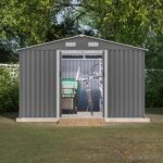 10X8 FT Outdoor Storage Shed, Metal Foundation & Lockable Doors, Tool Shed For Garden, Patio, Backyard, Lawn, Grey - Image 4