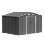 10X8 FT Outdoor Storage Shed, Metal Foundation & Lockable Doors, Tool Shed For Garden, Patio, Backyard, Lawn, Grey - Image 11