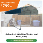 11x19FT Heavy Duty Metal Carport | Galvanized Outdoor Shelter for Cars, Boats & Parties