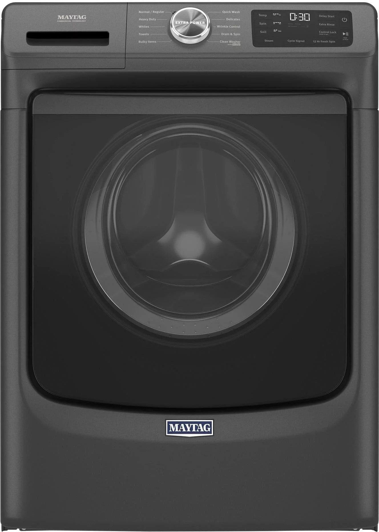 6512747_sd-1 Maytag – 4.5 Cu. Ft. High Efficiency Stackable Front Load Washer with Steam and Extra Power Button – Volcano Black - Image 1