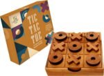 5.5 Inch Wooden Tic Tac Toe Game – Coffee Tabletop XO Block Board for Family Game Night, Desk Decor & Gift