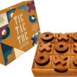5.5 Inch Wooden Tic Tac Toe Game – Coffee Tabletop XO Block Board for Family Game Night, Desk Decor & Gift