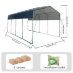 11x19FT Heavy Duty Metal Carport | Galvanized Outdoor Shelter for Cars, Boats & Parties - Image 2