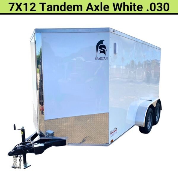 7X12TA_WHITE-01-600x600-1-1.jpg Spartan 7X12 Enclosed Cargo Tandem Axle Trailer | White | SP7X12TA - Image 1
