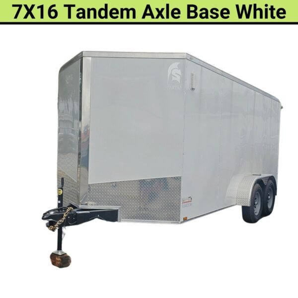 7X16TA_W-01-600x600-1-1.jpg Spartan 7X16 Tandem Axle Cargo Trailer | White | SP7X16TA - Image 1