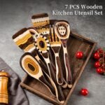 7-Piece Pakkawood Wooden Cooking Utensil Set – Brown Eco-Friendly Kitchen Spoons & Tools for Home Cooking - Image 3