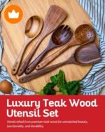 Luxury Teak Wood 6-Piece Utensil Set – Spoons, Server, Scraper & Spatula for Cooking - Image 4