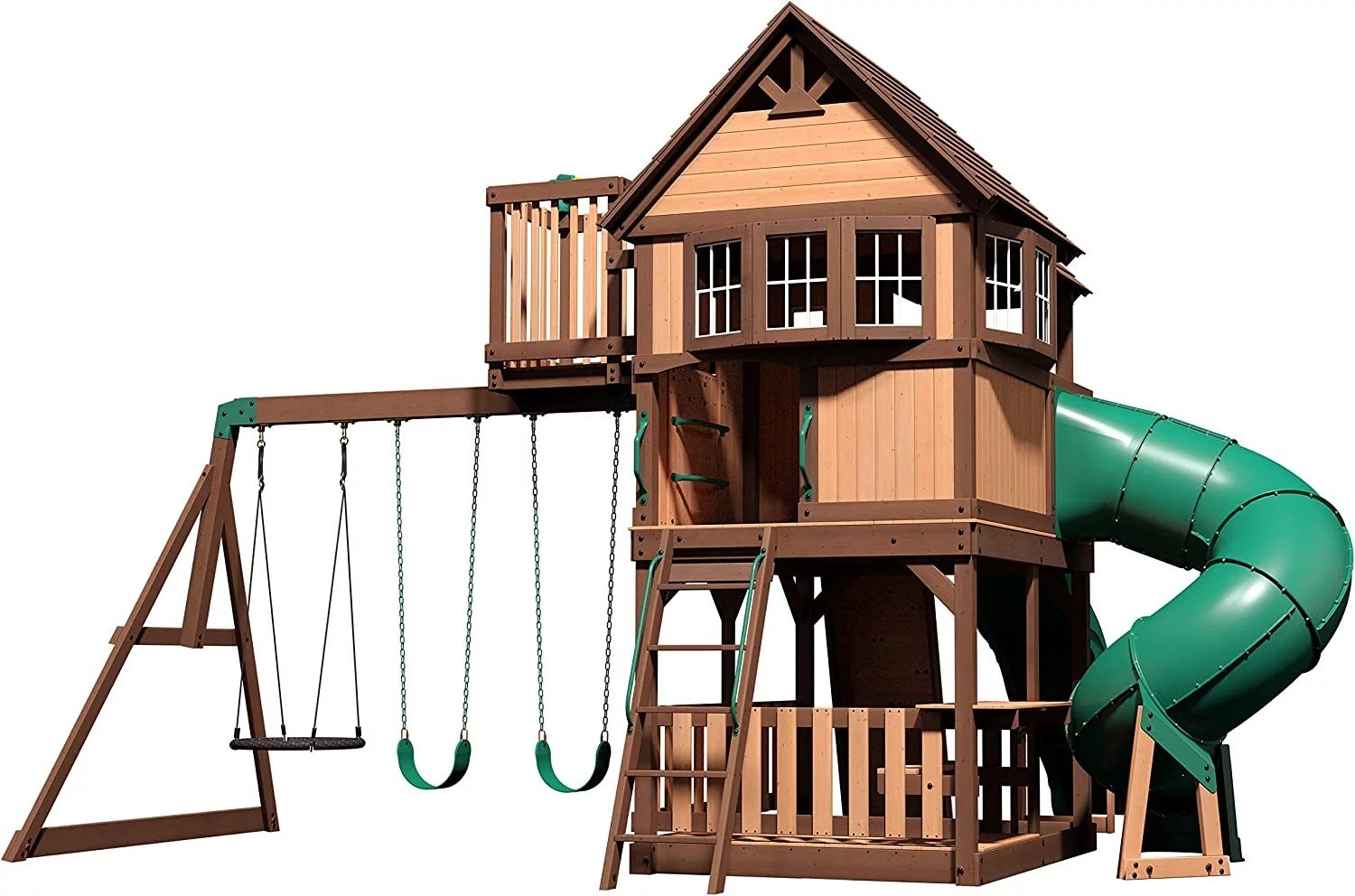 81qRA5qZpfL._AC_SL1500-1 Backyard Discovery Skyfort III Cedar Swing Set w/ Tube Slide – DIY - Image 1