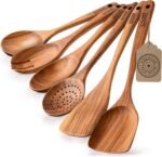 Luxury Teak Wood 6-Piece Utensil Set – Spoons, Server, Scraper & Spatula for Cooking