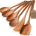 Luxury Teak Wood 6-Piece Utensil Set – Spoons, Server, Scraper & Spatula for Cooking