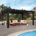 16×12 Stratford Traditional Steel Pergola with Sail Shade
