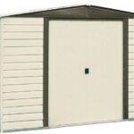 Arrow 10×12 Vinyl Dallas Shed w/ Foundation & Shelving