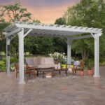 14x12 hawthorne traditional steel pergola with sail shade soft canopy