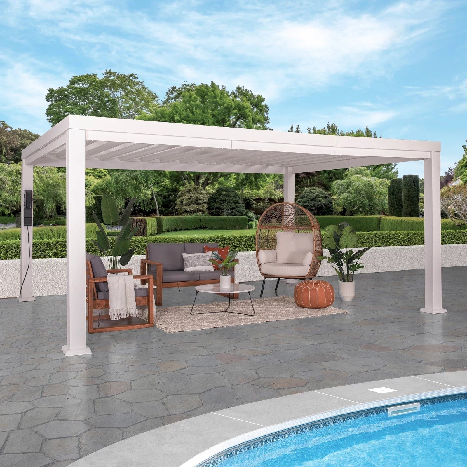P1016x12-Windham-Main-1 16×12 Windham Modern Steel Pergola With Sail Shade Soft Canopy - Image 1