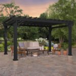 14x10 stratford traditional steel pergola with sail shade soft canopy - Image 4