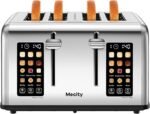Mecity 4-Slice Toaster with Touchscreen Control, 4 Wide Slots, Stainless Steel, Dual Control Panel, Timer, Defrost & Reheat Functions, 120V 1650W