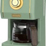 Amaste Drip Coffee Maker, 25 oz Glass Coffee Pot, Retro Style, Reusable Filter, Three Brewing Modes, Warming Plate, Matcha Green