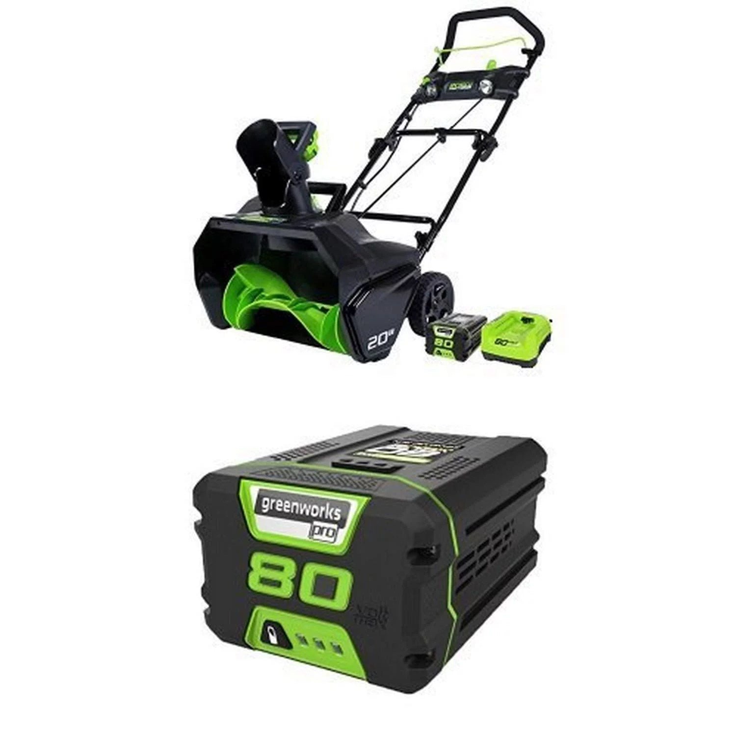greenworks-pro-80v-20-inch-cordless-snow-thrower-2ah-battery-charger-1 GreenWorks Pro 80V 20-Inch Cordless Snow Thrower 2Ah Battery & Charger Included with extra 80V 2.0AH Lithium Ion Battery - Image 1