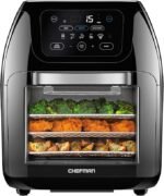 CHEFMAN Multifunctional Digital Air Fryer + Rotisserie, Dehydrator, Convection Oven, 17 Touchscreen Presets, Fry, Roast, Dehydrate, Bake, XL 10L Family Size, Auto Shutoff, Large Easy-View Window, Black